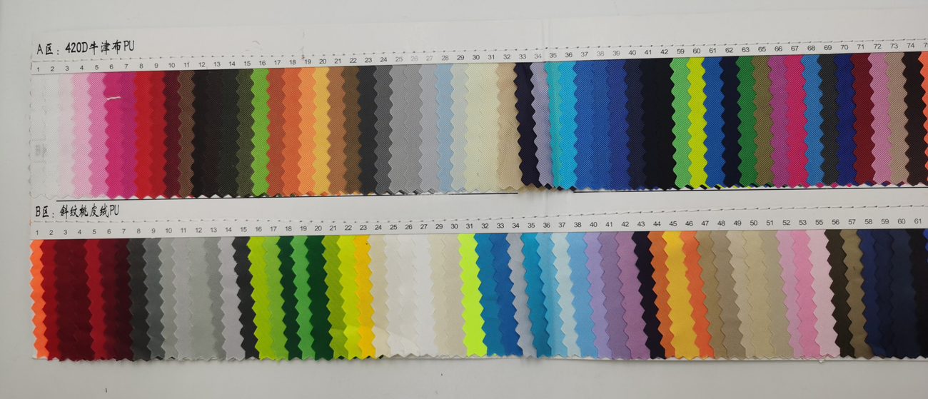 Fabric Swatches-A420D polyester with PU backing&B twill peach velvet with PU backing&B 210D ripstop